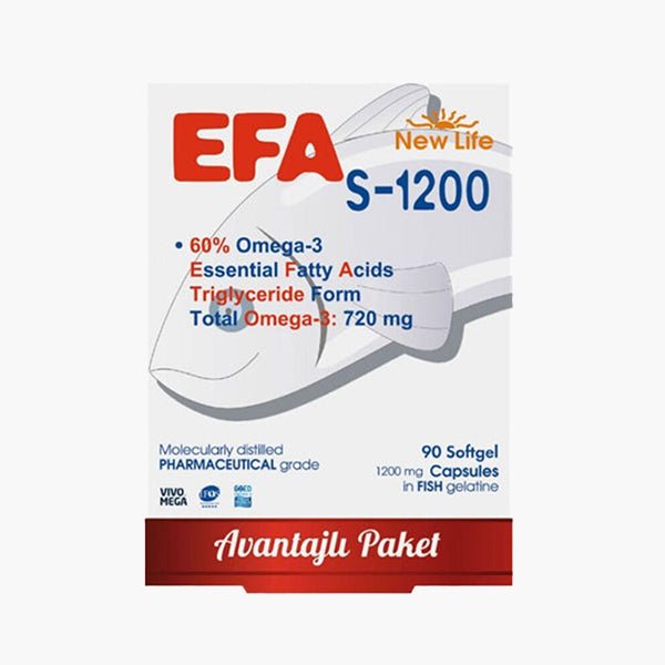 New Life EFA S - 1200 Balık Yağı İçeren Takviye Edici 90 Kapsül - Dermoderm