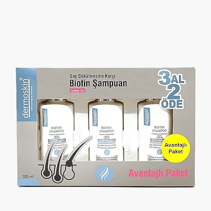 Biotin Şampuan (Kadınlar İçin) – Avantajlı Paket (3 Al 2 Öde) - Dermoderm