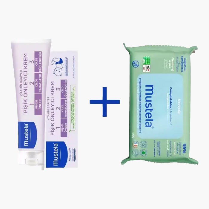 Mustela Vitamin Barrier 1 - 2 - 3 Cream 100ml + Kompost Edilebilir Islak Mendil 60 Yaprak - Dermoderm