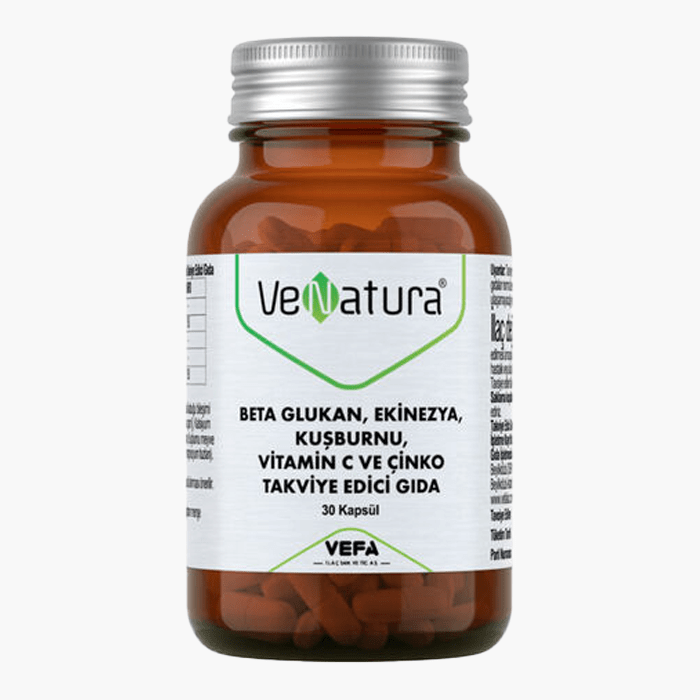 VeNatura Beta Glukan, Ekinezya, Kuşburnu, Vitamin C ve Çinko 30 Kapsül - Dermoderm