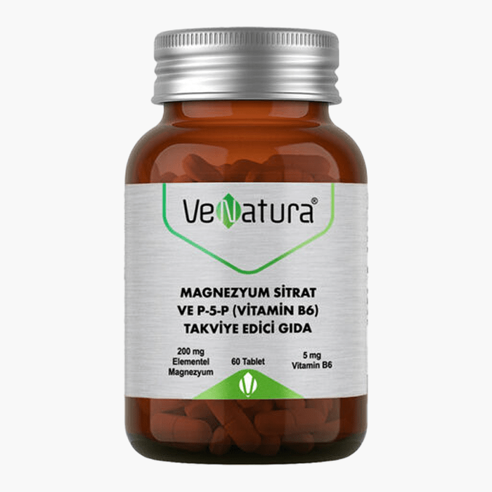 VeNatura Magnezyum Sitrat ve P - 5 - P (Vitamin B6) Takviye Edici Gıda 60 Tablet - Dermoderm