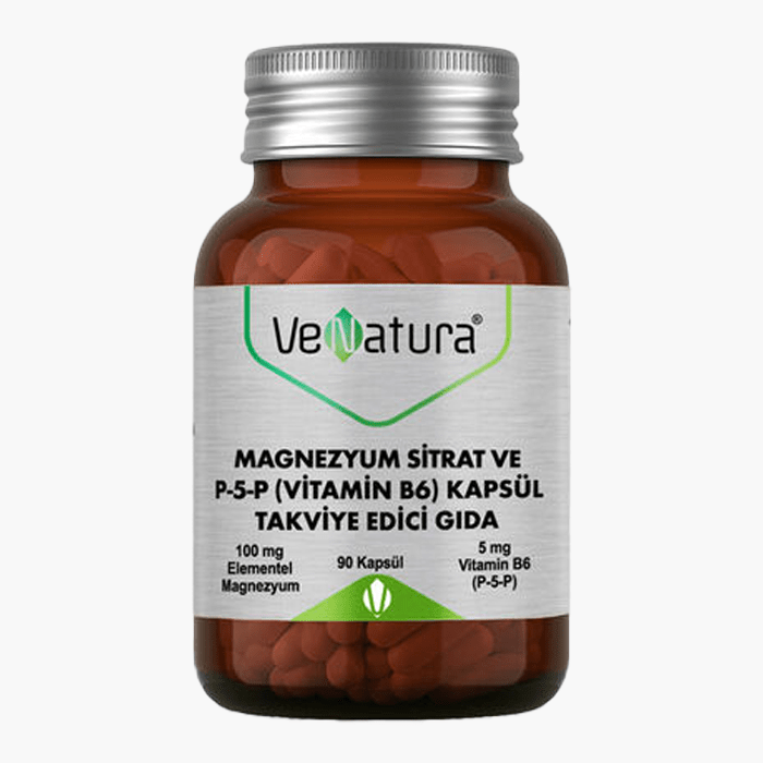 VeNatura Magnezyum Sitrat ve P5P (Vitamin B6) 90 Kapsül - Dermoderm